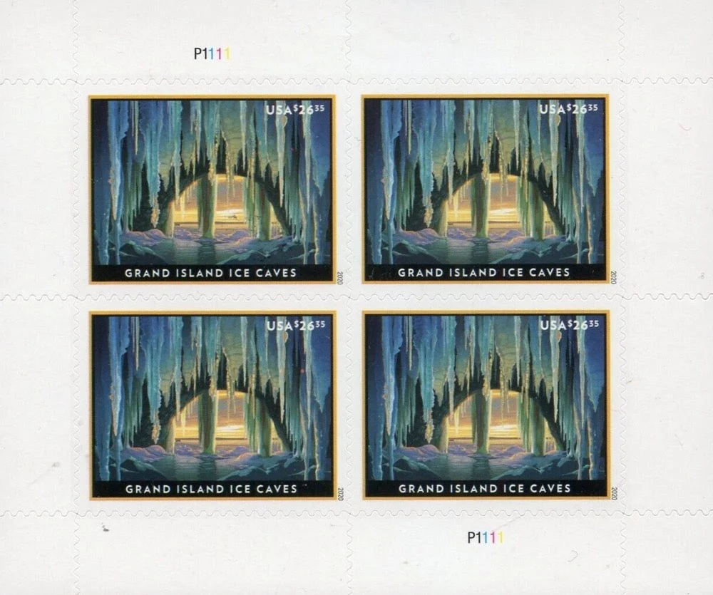 2020-$2635-grand-island-ice-caves-usps-forever-stamps-authentic-postage-authstamps (2) 2020 $26.35 Grand island ice caves-Priority Mail Express Stamps Sheet of 20 - Image 1