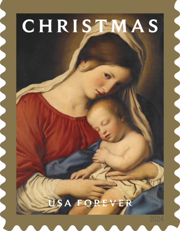2024-christmas-virgin-and-child-usps-forever-stamps-authentic-postage-authstamps (2) 2024 Christmas Virgin and Child-USPS Forever Stamps(Sheet) - Image 1
