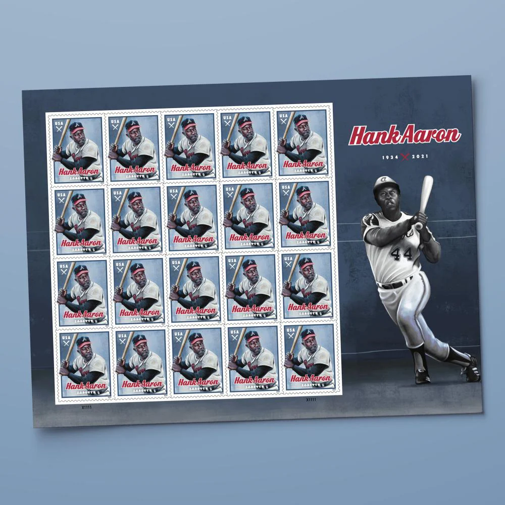 2024-hank-aaron-usps-forever-stamps-authentic-postage-authstamps (1) 2024 Hank Aaron-USPS Forever Stamps(Sheet) - Image 1