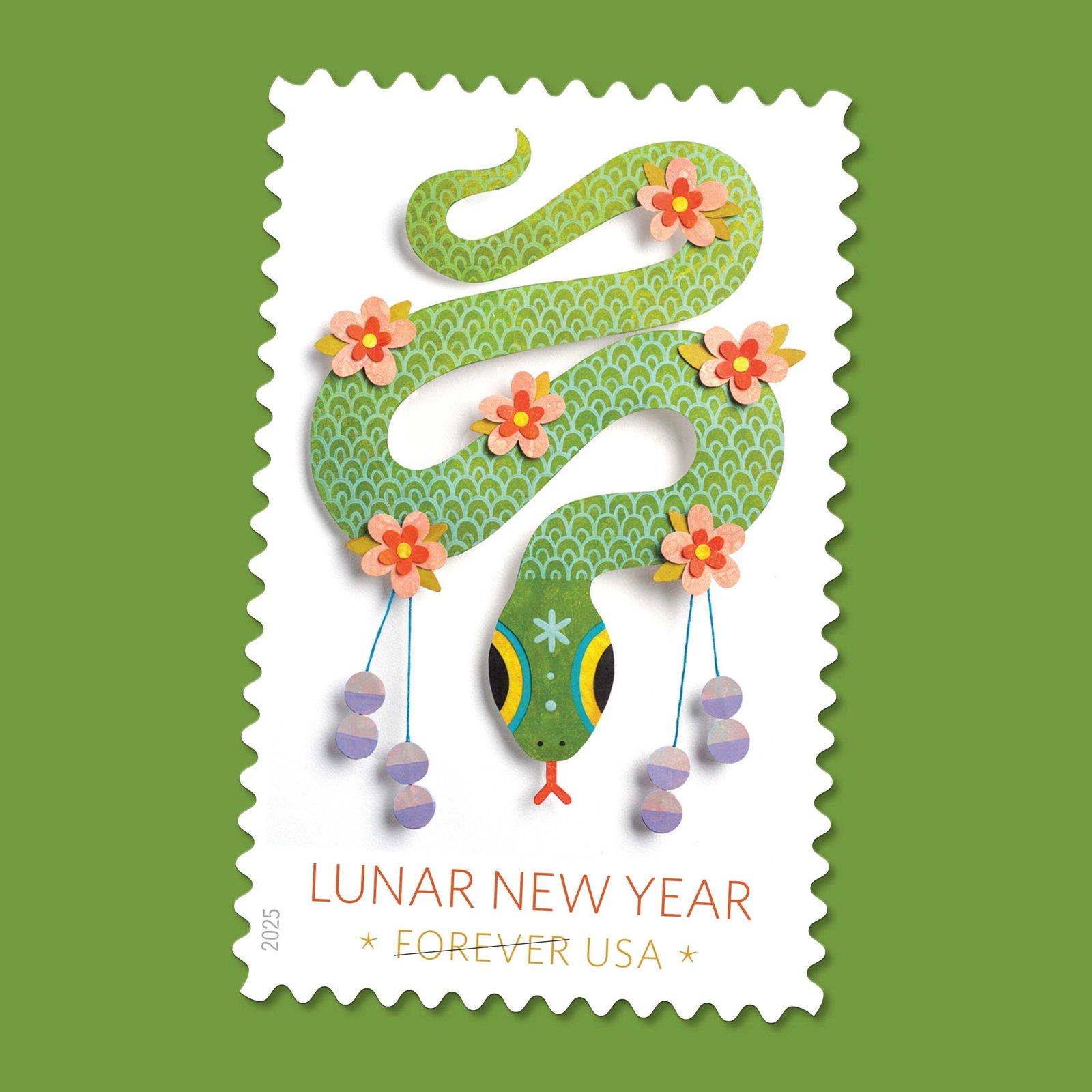 2025-lunar-new-year-of-the-snake-usps-forever-stamps-authentic-postage-authstamps 2025 Lunar New Year of the Snake-USPS Forever Stamps(Sheet) - Image 1